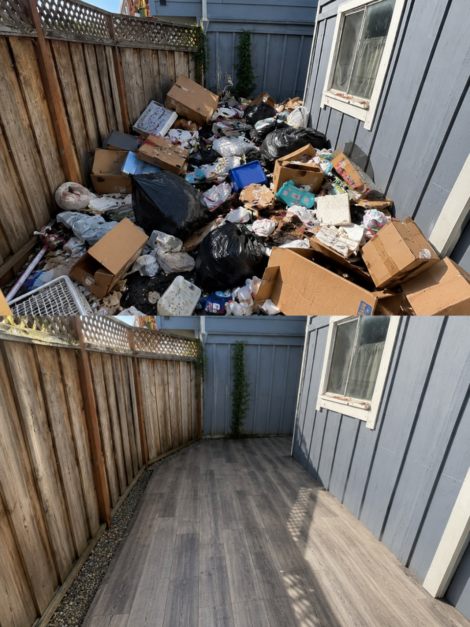 Backyard before and after junk removal by ClearOut